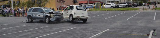 Scene of Live Crash Testing in parking lot