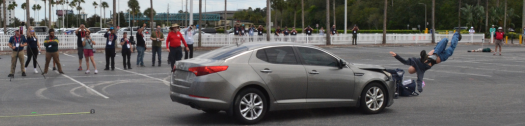 Scene of Live Crash Testing in parking lot